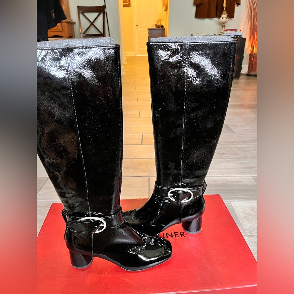Donald Pliner Caye patent leather Knee High Boots Black size 8.5 NEW in Box